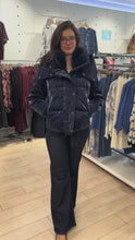 Navy Puffer Jacket with Faux Fur Collar