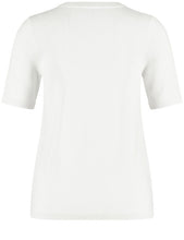 Short Sleeve Jumper with Crochet Flowers - Off Whimp