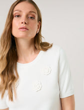 Short Sleeve Jumper with Crochet Flowers - Off Whimp