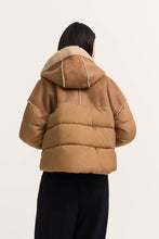 Camel Puffer with Shearling Hood