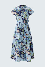 Floral Shirt Midi Dress in Navy
