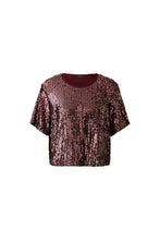 Burgundy Sequin Short-Sleeve Top