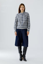 Blue & White Check Cotton Shirt with Lace Hem