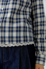 Blue & White Check Cotton Shirt with Lace Hem