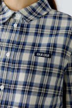 Blue & White Check Cotton Shirt with Lace Hem