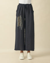Wide-Leg Linen Trousers with Sequin Detail - Navy