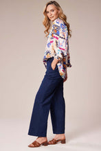 Printed V-Neck Blouse - Navy Tribal
