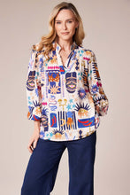 Printed V-Neck Blouse - Navy Tribal