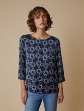 Patterned Satin Blouse - Navy