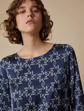 Patterned Satin Blouse - Navy