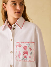 White Shirt with Coastal Embroidered Pocket
