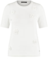 Short Sleeve Jumper with Crochet Flowers - Off Whimp