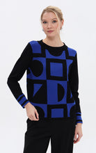 Blue and Black Geometric Knit Jumper