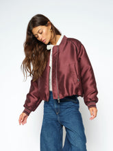 Burgundy Satin Bomber Jacket