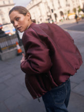 Burgundy Satin Bomber Jacket