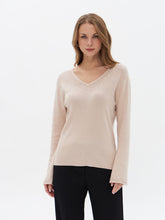 Beige Embellished V-Neck Knit Sweater