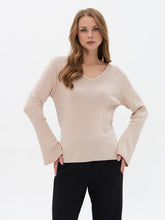 Beige Embellished V-Neck Knit Sweater