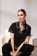 Black Knit Polo Top with Contrast Trim