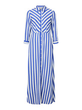 Savanna Long Shirt Dress - Blue & White