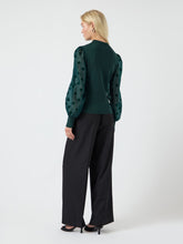 Emerald Jumper with Sheer Polka Dot Sleeves