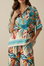 Tropical Print Short Sleeve Shirt - Turquoise