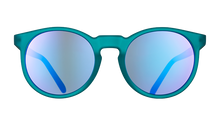 Teal Round Frame Mirrored Sunglasses