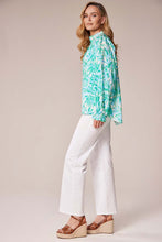 Printed V-Neck Blouse - Mint Palm