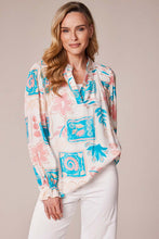 Printed V-Neck Blouse - Turquoise Swirl