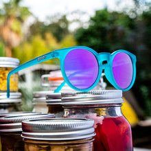 Teal Round Frame Mirrored Sunglasses
