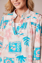 Printed V-Neck Blouse - Turquoise Swirl
