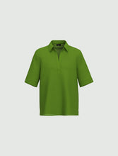 Pure Linen Polo Shirt with V-Neck - Green