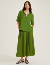 Pure Linen Polo Shirt with V-Neck - Green