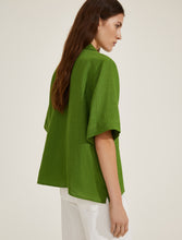Pure Linen Polo Shirt with V-Neck - Green