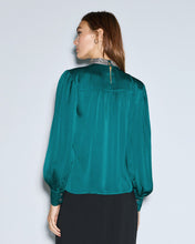 Emerald Satin Blouse with Crystal Collar