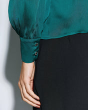 Emerald Satin Blouse with Crystal Collar