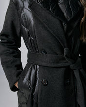 Long Black Coat with Quilted Detail
