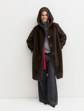 Chocolate Brown Hooded Faux Fur Long Coat