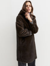 Chocolate Brown Hooded Faux Fur Long Coat