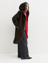 Chocolate Brown Hooded Faux Fur Long Coat