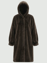 Chocolate Brown Hooded Faux Fur Long Coat