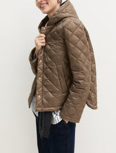 Taupe Diamond-Quilted Hooded Jacket