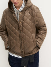 Taupe Diamond-Quilted Hooded Jacket