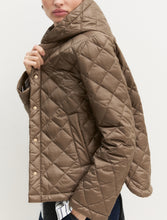 Taupe Diamond-Quilted Hooded Jacket