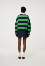 Green & Navy Striped Embellished Sweater