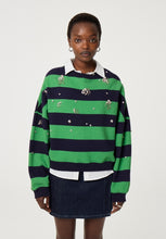 Green & Navy Striped Embellished Sweater