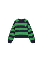 Green & Navy Striped Embellished Sweater