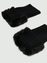 Faux Fur Trim Knitted Cuffs - Black