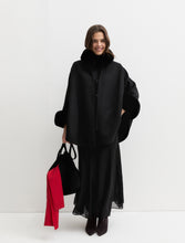 Black Faux Fur Trim Cape Coat