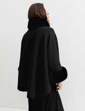 Black Faux Fur Trim Cape Coat