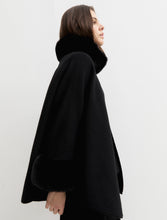 Black Faux Fur Trim Cape Coat